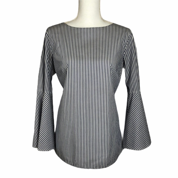 ANN TAYLOR Blue & White Blouse, Bell Sleeves SZ S - Picture 2 of 6